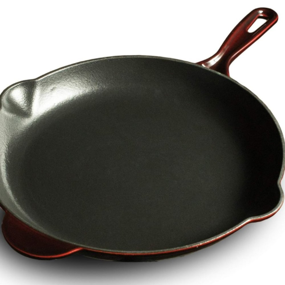 Landhaus Enameled Cast Iron Skillet, Fry Pan – 12.5 Inch, Natural Non-Stick Red